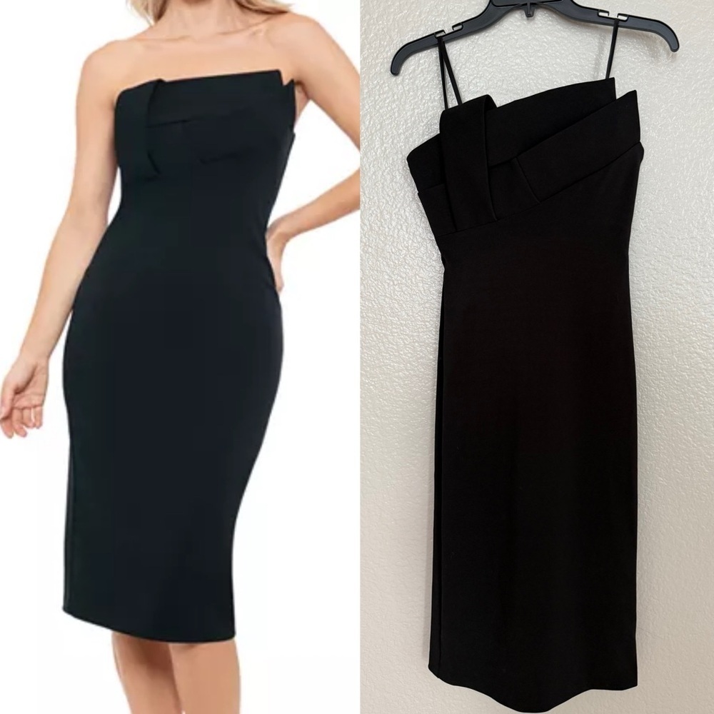 Nwt Aqua Asymmetric Woven Detail Strapless Midi Dress